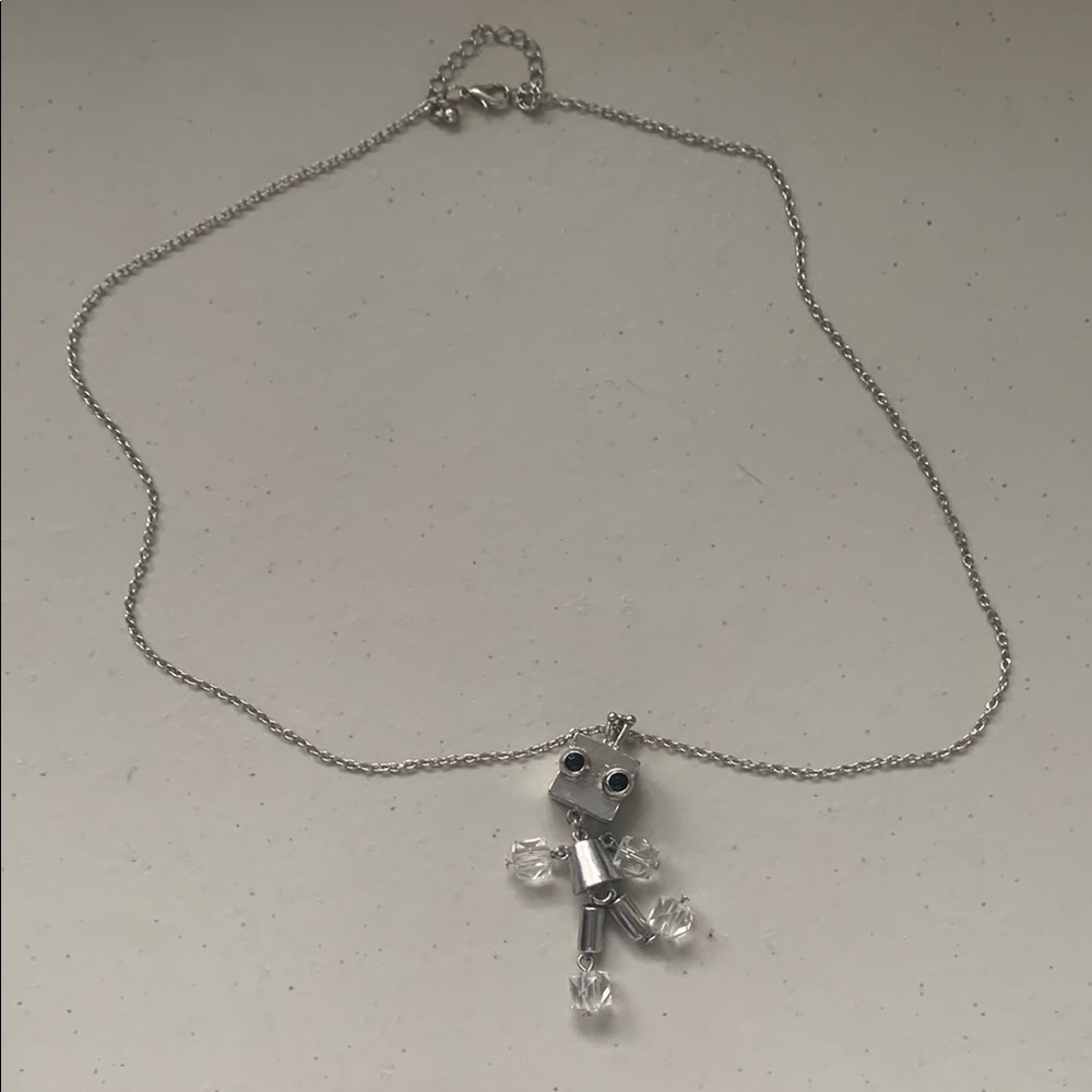 Unique Cute Silver Robot Pendant Necklace